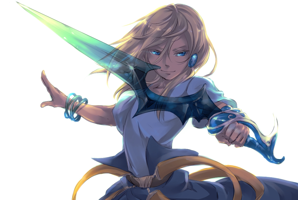 blonde_hair, blue_eyes, character_request, long_hair, male, peony_ix, shiro_(reptil), simple_background, solo, sword, tales_of_(series), tales_of_the_abyss, weapon, white_background