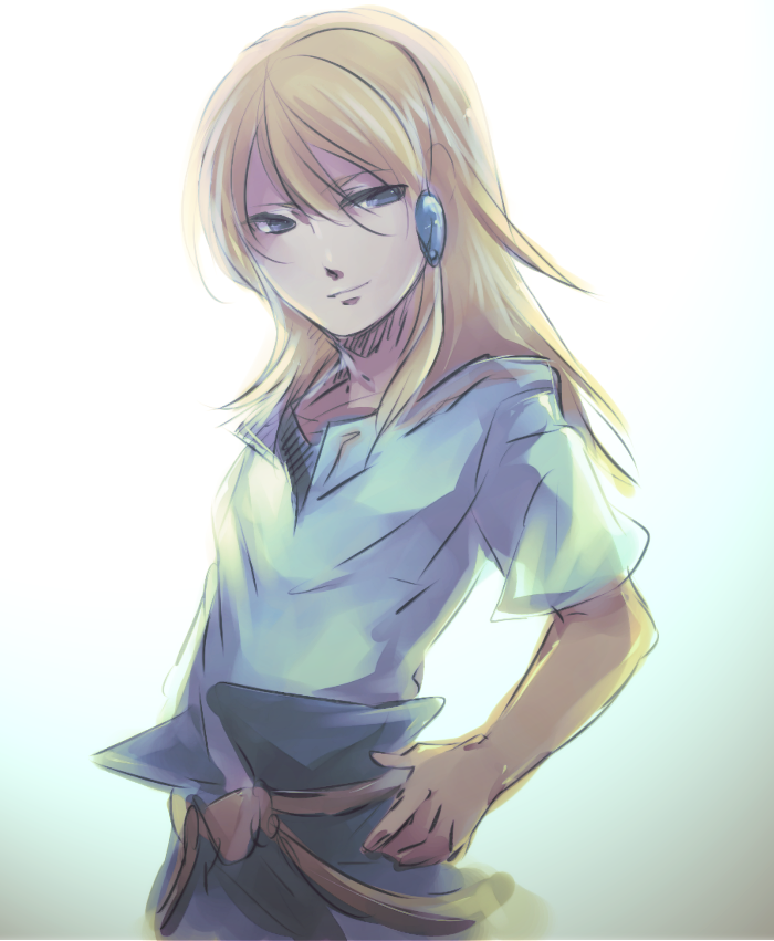 blonde_hair, character_request, light_smile, long_hair, male, peony_ix, shiro_(reptil), solo