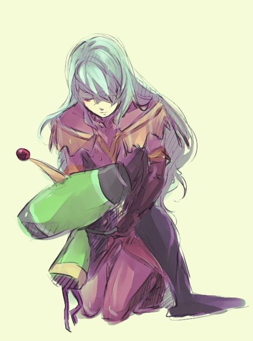 blue_hair, character_request, company_connection, duke_pantarei, katamari_damacy, kneeling, long_hair, male