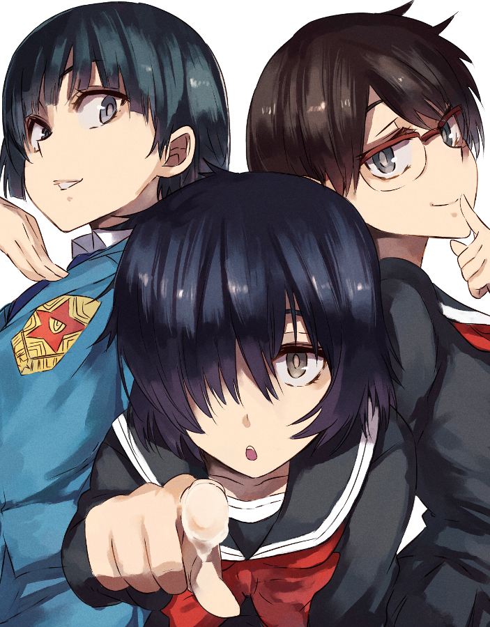 black_hair, blue_eyes, brown_eyes, brown_hair, character_request, glasses, hayakawa_aika, jonasan