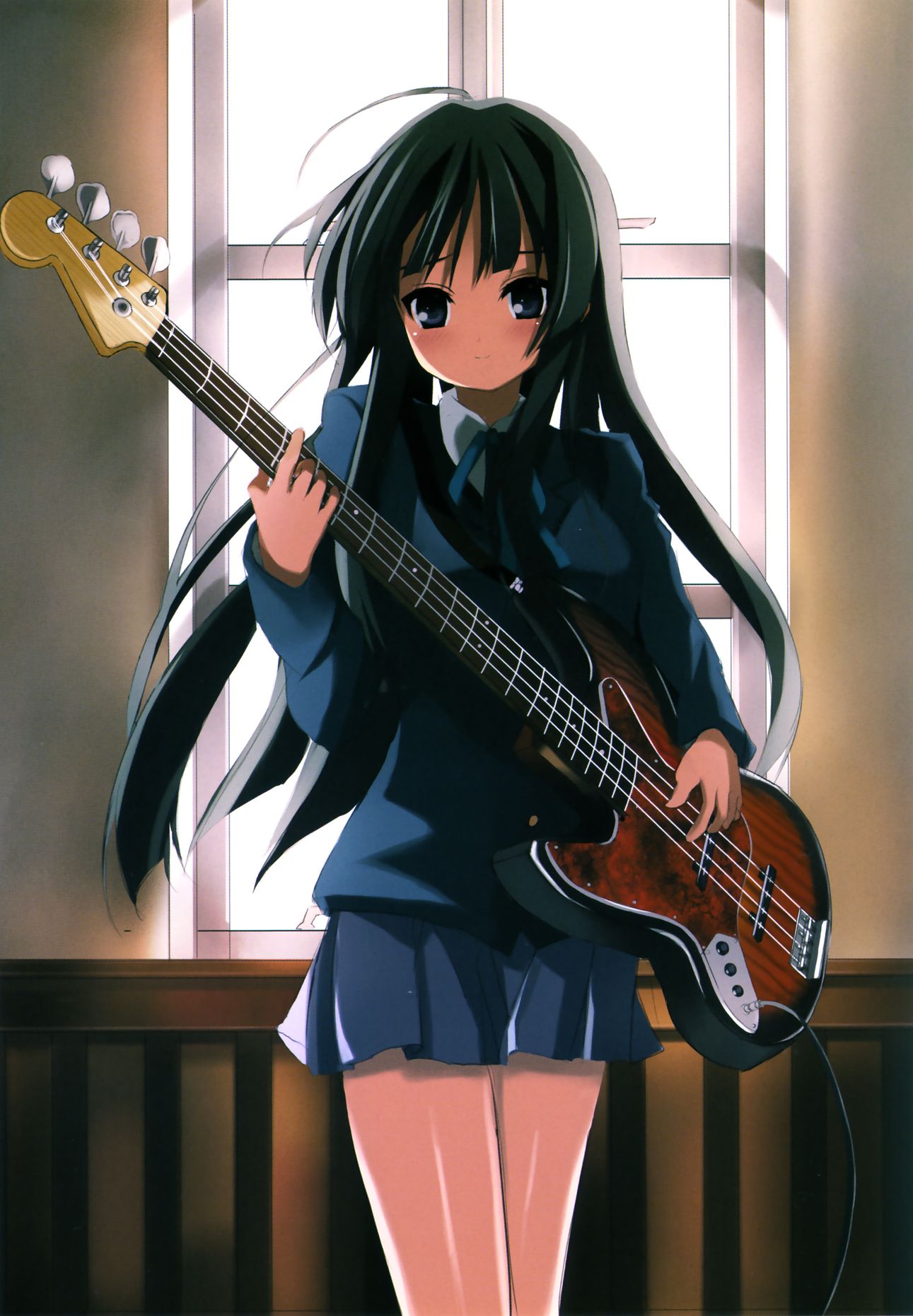 bass_guitar, black_hair, fender, guitar, highres, instrument, jazz_bass, k-on!