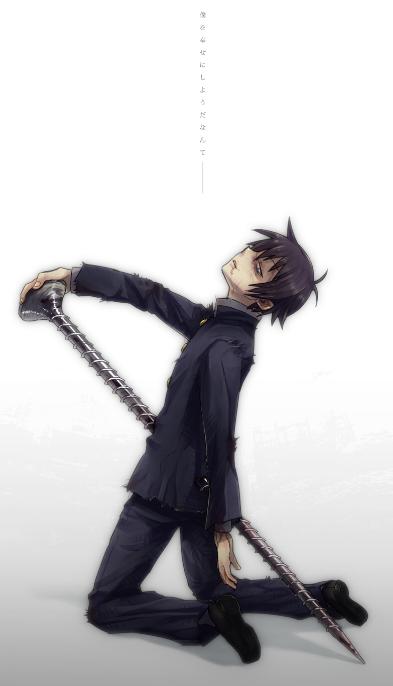 black_hair, blood, bruise, gakuran, highres, injury, kumagawa_misogi, male