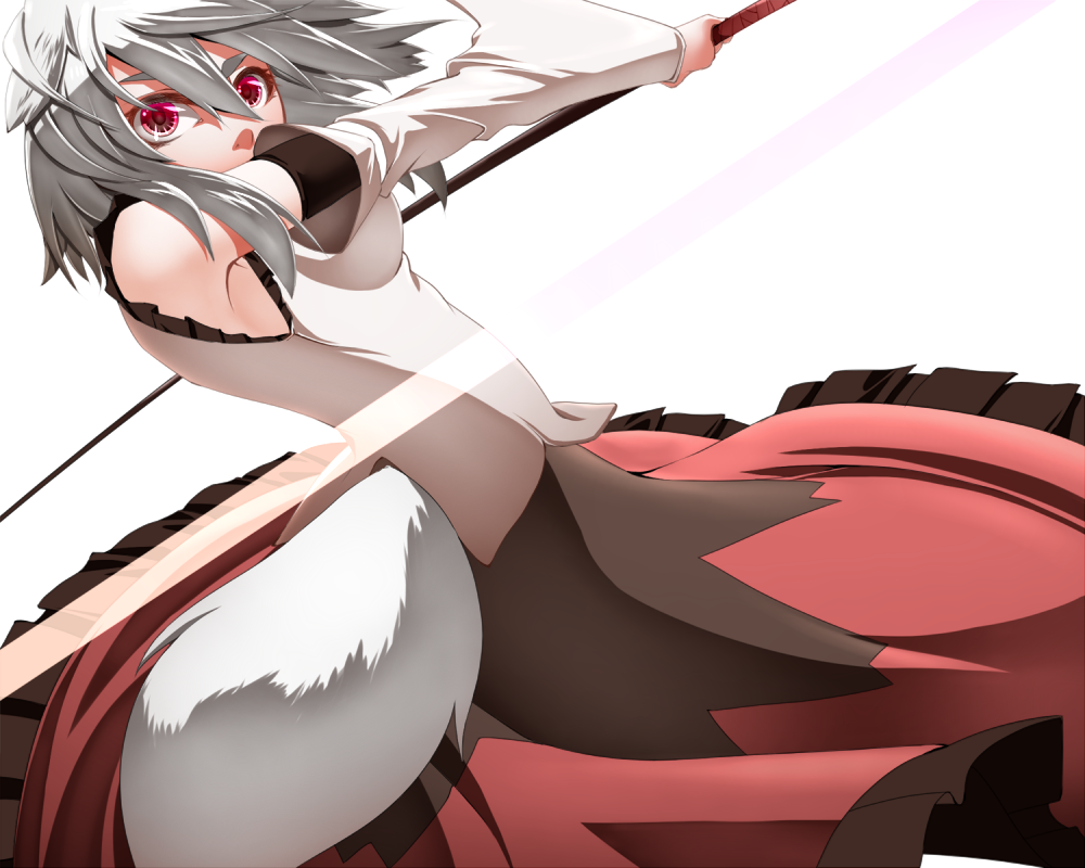 animal_ears, armpits, detached_sleeves, icf, inubashiri_momiji, mazuka_kei, red_eyes, skirt