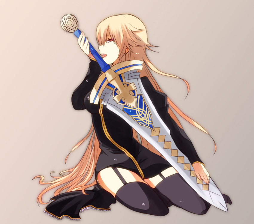 blonde_hair, excalibur_(fate/prototype), fate/protoreplica, fate/prototype, fate_(series), garter_straps, genderswap, gilgamesh