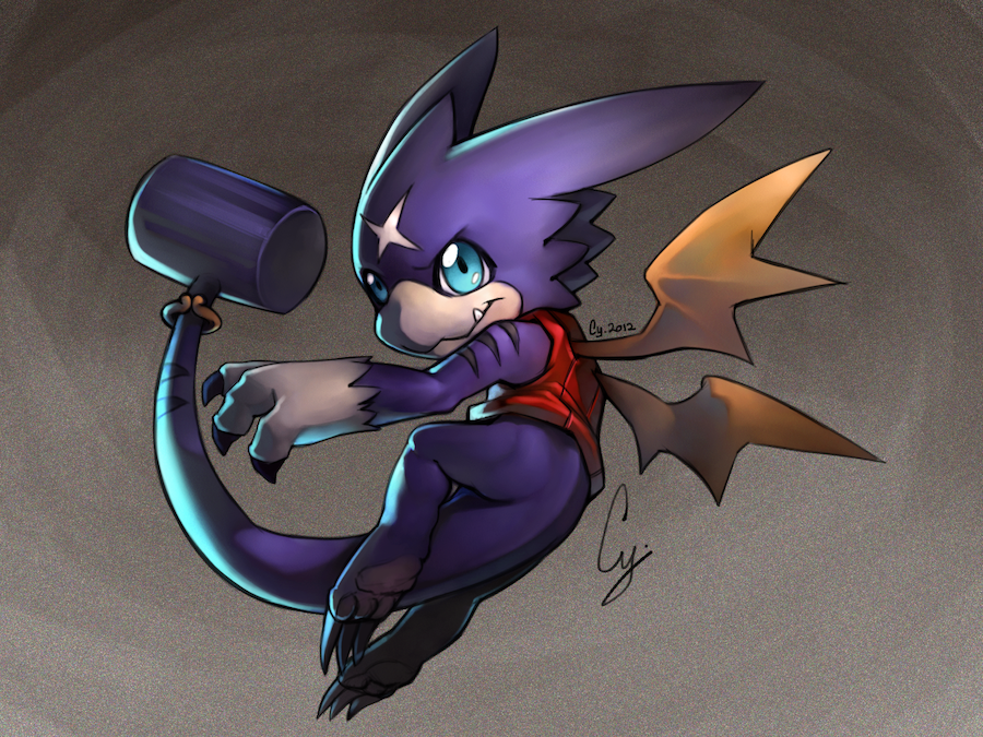 claws, creature, cy_(mercyguy), digimon, digimon_xros_wars, fang, gumdramon, hammer