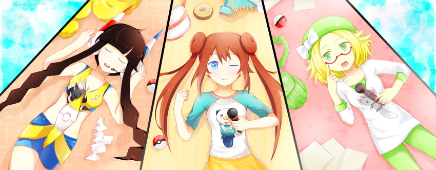 absurdres, bag, bel_(pokemon), glasses, hat, hat_removed, headwear_removed, highres