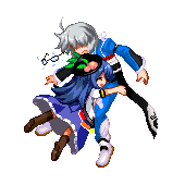 1girl, ahoge, belt, blue_hair, broken, closed_eyes, eyes_closed, food, fruit, glasses, hat, hinanawi_tenshi, hug, kkk0167, leaf, long_hair, long_skirt, long_sleeves, lowres, morichika_rinnosuke, peach, pixel_art, shatter, short_hair, short_sleeves, silver_hair, skirt, touhou