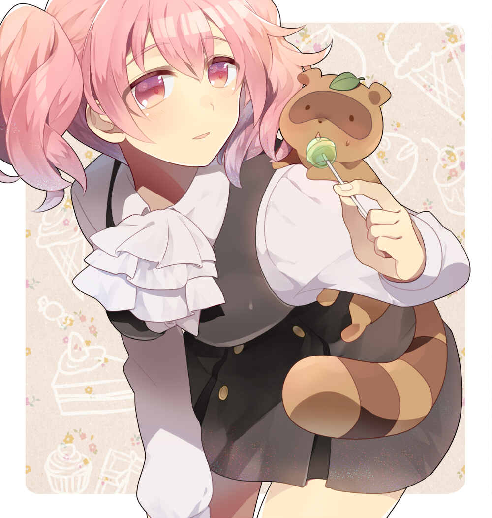 candy, holding, inu_x_boku_ss, leaf, leaf_on_head, lollipop, mota_(extpil), pink_eyes