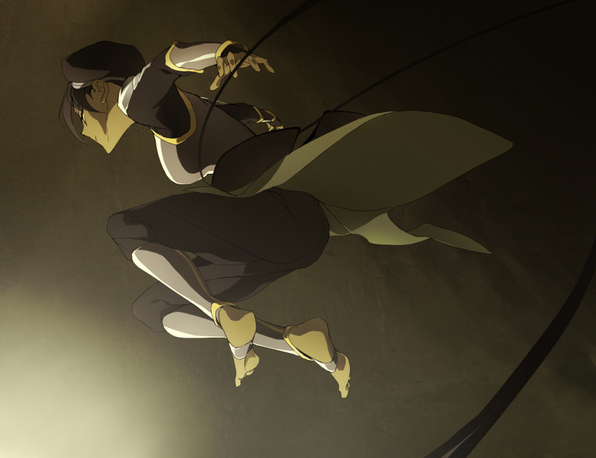1girl, action, adult, armor, avatar:_the_last_airbender, avatar_legends, barefoot, black_hair