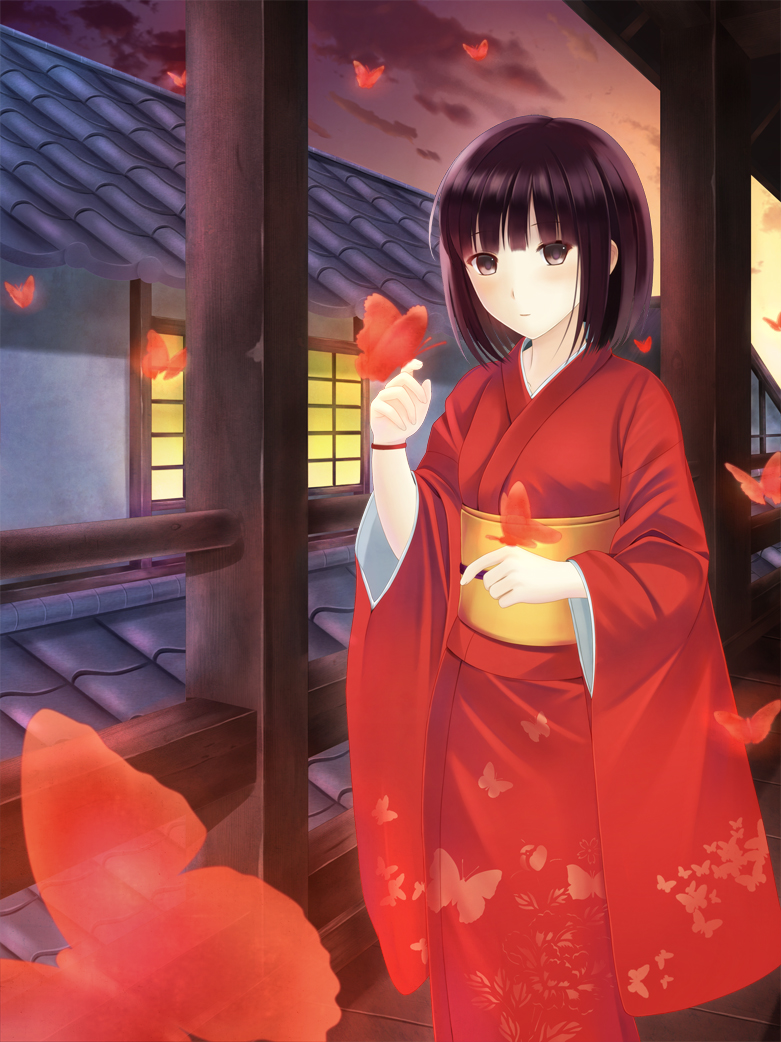 bangs, blunt_bangs, bob_cut, brown_eyes, brown_hair, butterfly, fatal_frame, fatal_frame_2