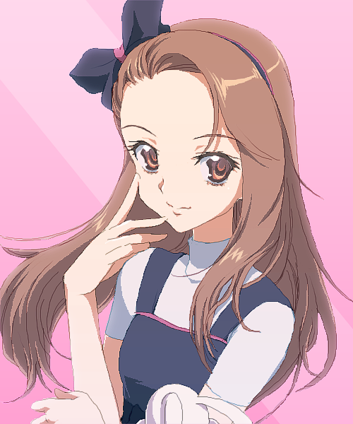 brown_eyes, brown_hair, dress, hairband, idolmaster, long_hair, looking_at_viewer, matsudo_aya