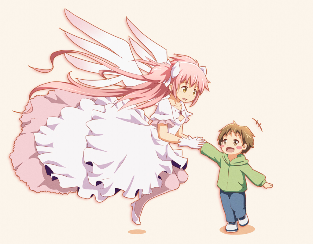1girl, :d, blush_stickers, brother_and_sister, brown_eyes, brown_hair, child, dress