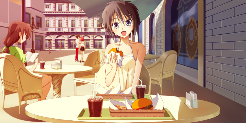 black_hair, drink, food, game_cg, izumi_mahiru, sayado_saya, short_hair, soranica_ele