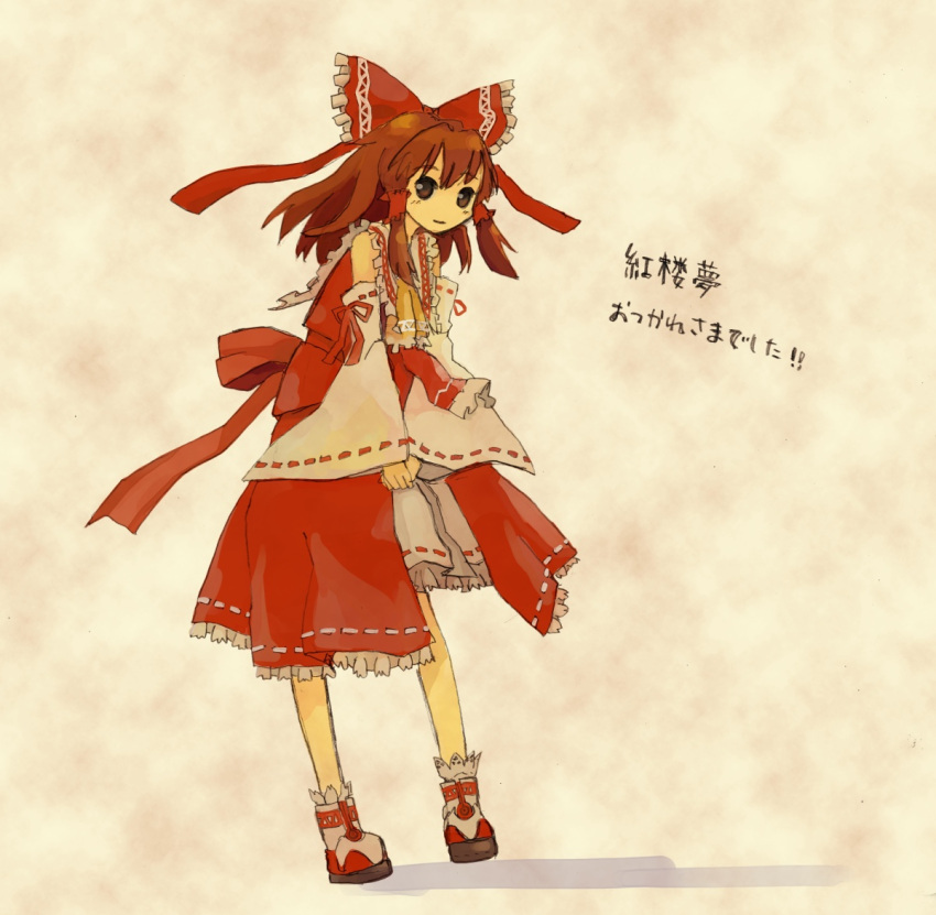 ascot, bow, brown_eyes, brown_hair, convention_greeting, curiosities_of_lotus_asia, detached_sleeves, hair_bow