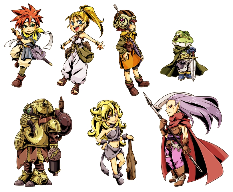 ayla, blonde_hair, blue_eyes, cape, chibi, chrono_trigger, club, crono