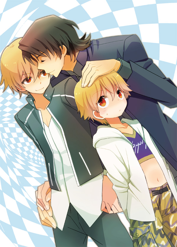 black_hair, blush, child, child_gilgamesh, closed_eyes, dual_persona, eyes_closed, fate/stay_night
