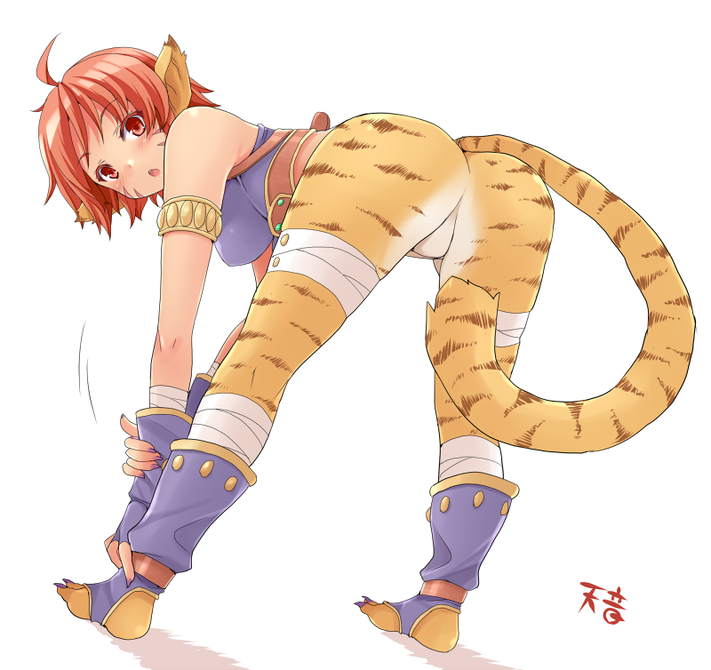 :o, ahoge, animal_ears, ass, bent_over, blush, breath_of_fire, breath_of_fire_ii