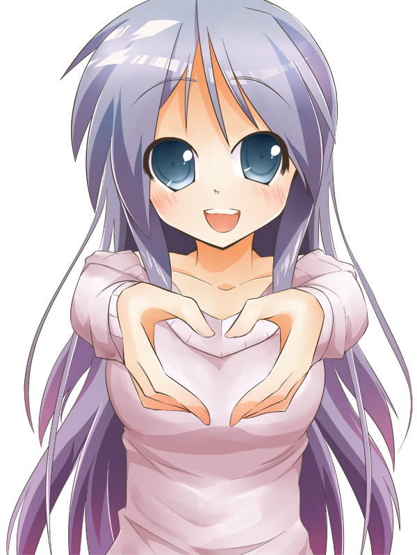 blue_hair, heart, heart_hands, hiiragi_miki, long_hair, lucky_star, shing_(sorairo_factory), shing_xiang_bei, sweater