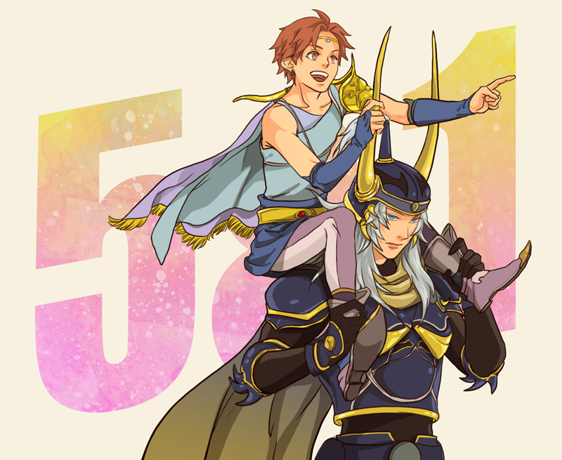 armor, blue_eyes, brown_eyes, brown_hair, butz_klauser, cape, carrying, dissidia_final_fantasy