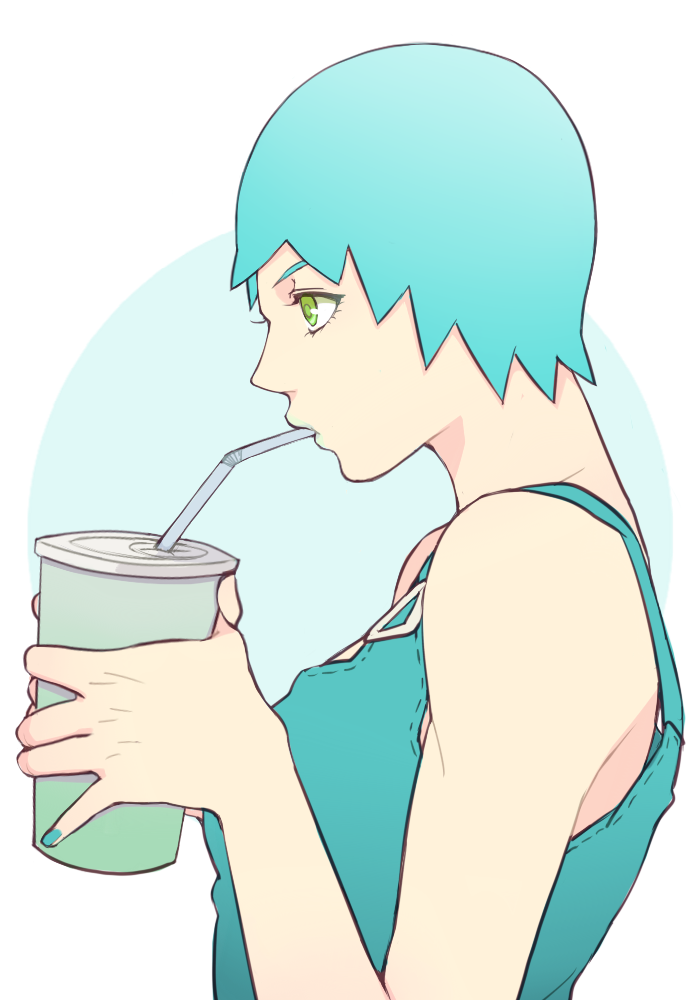 blue_lipstick, drink, drinking, foo_fighters, green_eyes, green_lipstick, hanaichi_(hana13), jojo_no_kimyou_na_bouken