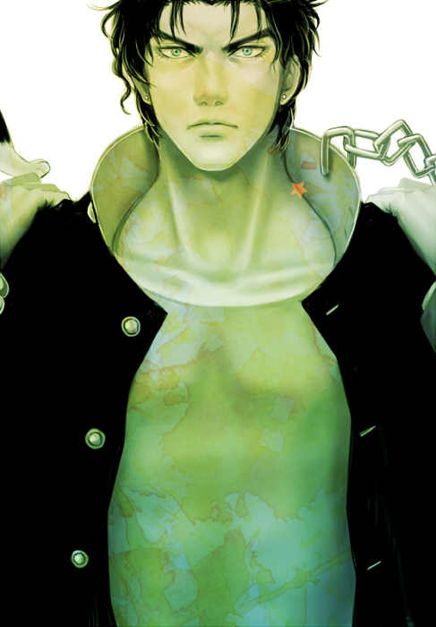 black_hair, chain, chains, gakuran, green_eyes, jojo_no_kimyou_na_bouken, kito0889, kuujou_joutarou