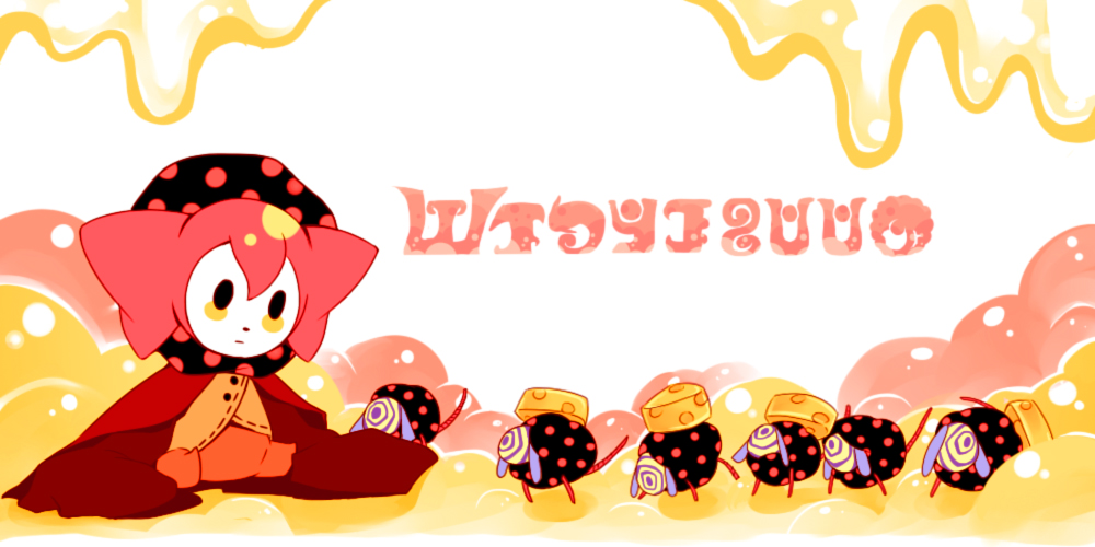 charlotte_(madoka_magica), cheese, itsmefool, madoka_runes, mahou_shoujo_madoka_magica, no_humans, pyotr_(madoka_magica), sitting