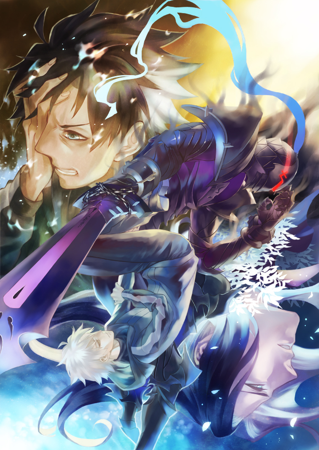 animoool, armor, arondight, berserker_(fate/zero), black_hair, blue_hair, chain, chains