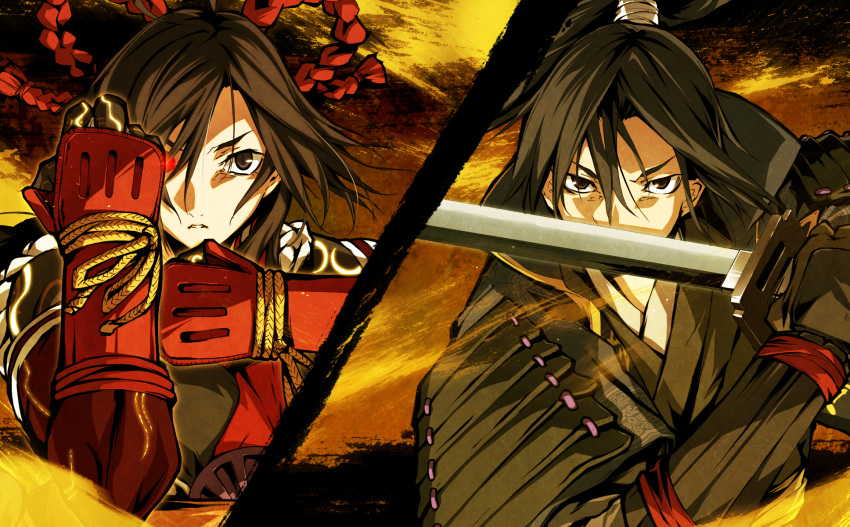 g_yuusuke, game_cg, kajiri_kamui_kagura, kujou_shiori, mibu_soujirou, sword, weapon