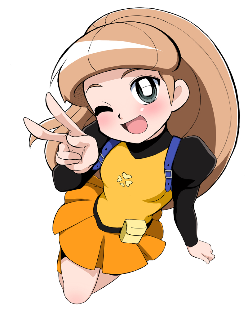 1girl, :d, ;d, battle_spirits, battle_spirits:_shounen_toppa_bashin, blush, brown_hair, grey_eyes
