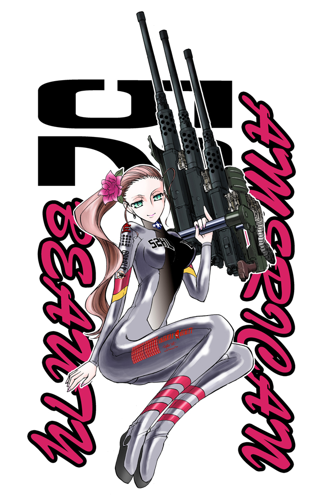 browning_m2, flower, gun, heavy_machine_gun, latex, machine_gun, matsuda_miki, p-51_mustang