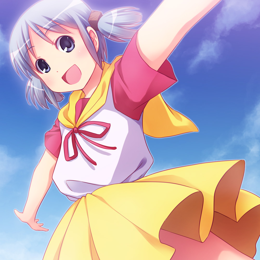 blue_eyes, blue_hair, cloud, clouds, happy, mahou_no_tenshi_creamy_mami, morisawa_yuu, morisawa_yuu_(cosplay)