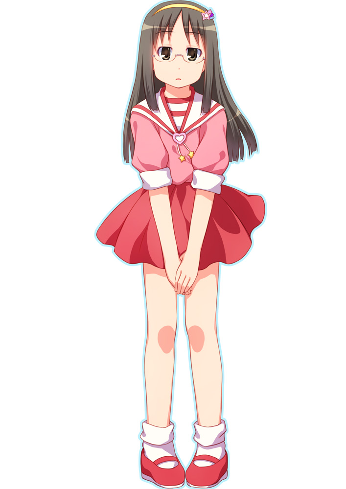 brown_eyes, brown_hair, dress, expressionless, glasses, long_hair, mahou_no_yousei_persia, mary_janes
