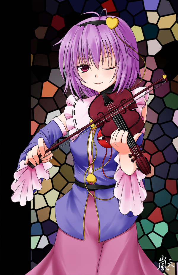 chien_zero, detached_sleeves, eyeball, hairband, heart, instrument, komeiji_satori, ourobunny