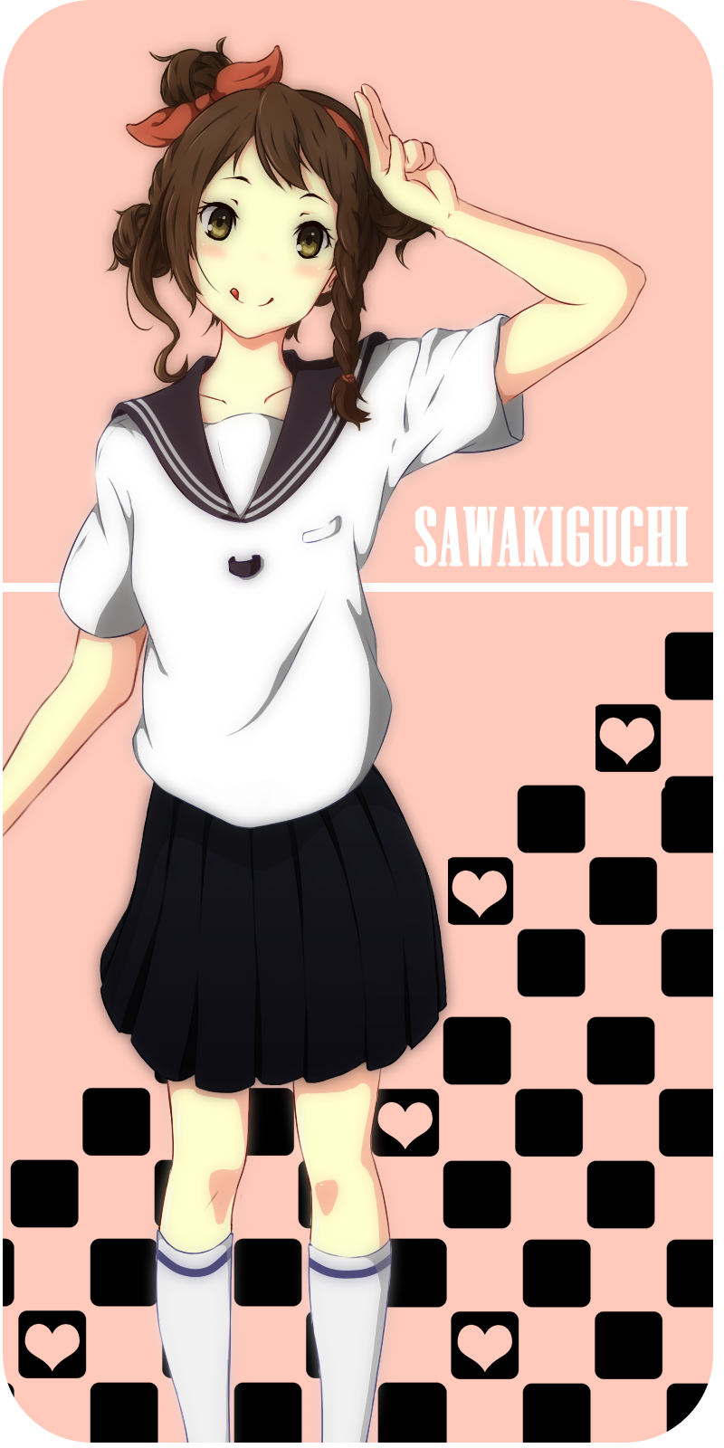 1girl, :p, asymmetrical_hair, brown_hair, character_name, highres, hyouka, qiushiweilu