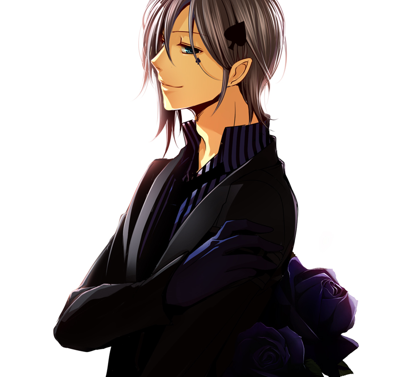 amnesia_(idea_factory), blue_eyes, blue_rose, flower, formal, gloves, grey_hair, ikki_(amnesia)