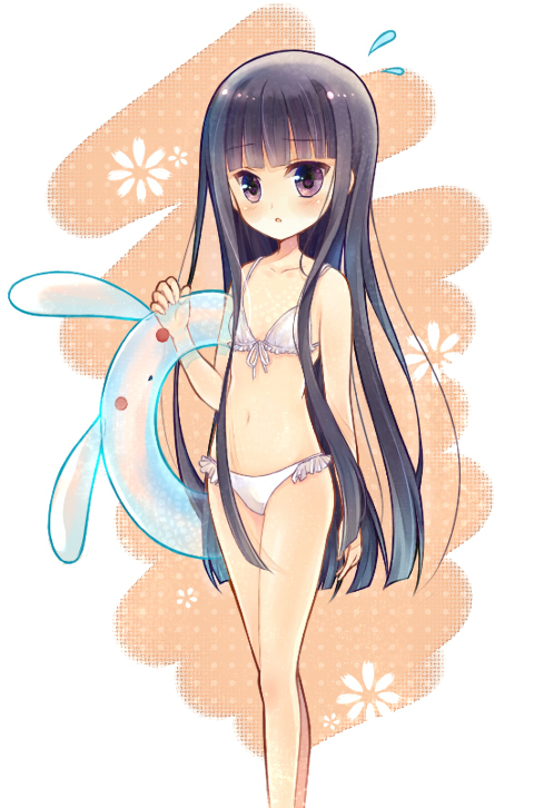 bikini, black_hair, innertube, inu_x_boku_ss, kage_no_utage, long_hair, navel, purple_eyes, shirakiin_ririchiyo, solo, swimsuit, violet_eyes