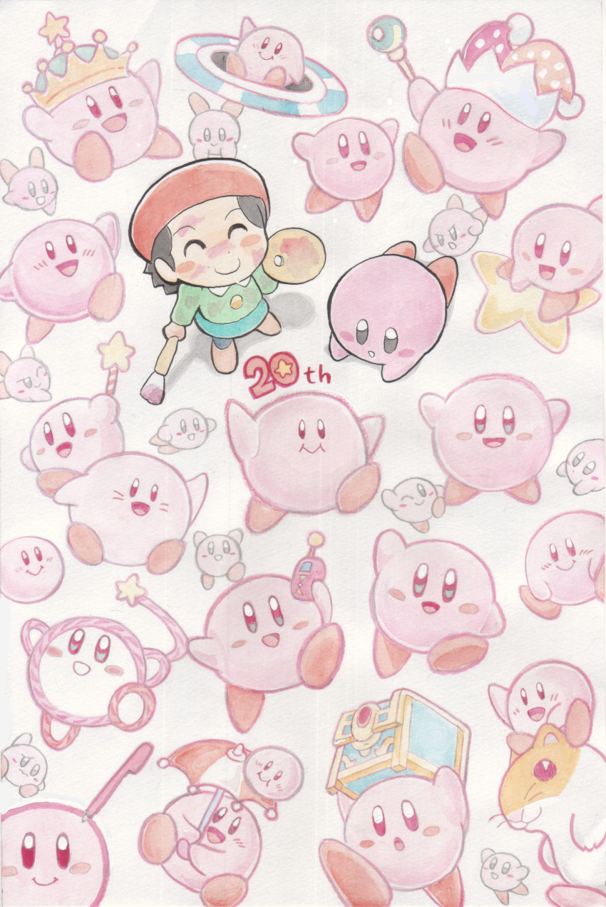 10s, 1girl, 2012, 6+others, adeleine, anniversary, art_brush, atsumete!_kirby