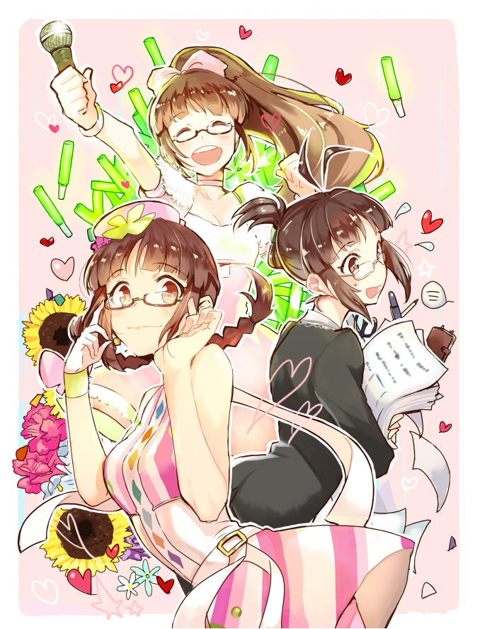 bad_id, bow, braid, brown_hair, choker, cotoro56, flower, flying_sweatdrops