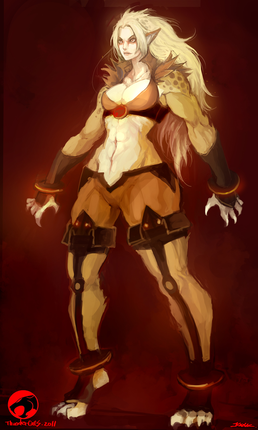 bracelet, breasts, cheetara, claws, cleavage, crop_top, highres, jewelry