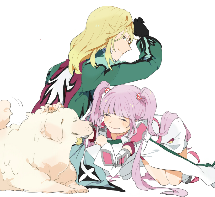 boots, closed_eyes, dog, eyes_closed, gloves, mikkabouzu_(kisarisa), purple_hair, richard_(tales_of_graces)
