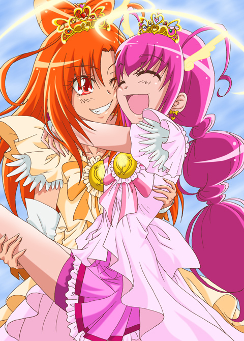 bike_shorts, blush, boots, carrying, cheek-to-cheek, cheek_to_cheek, choker, closed_eyes