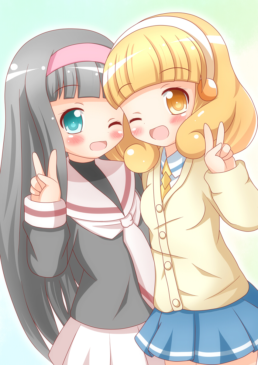 2girls, black_hair, blonde_hair, blue_eyes, card_captor_sakura, cardcaptor_sakura, child, crossover