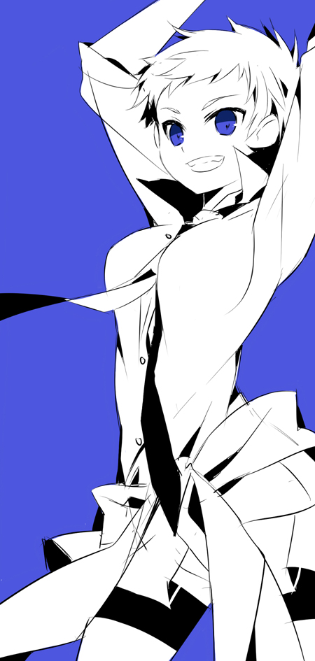 aomine_daiki, bike_shorts, blue_eyes, dustair, genderswap, grin, kuroko_no_basuke, necktie