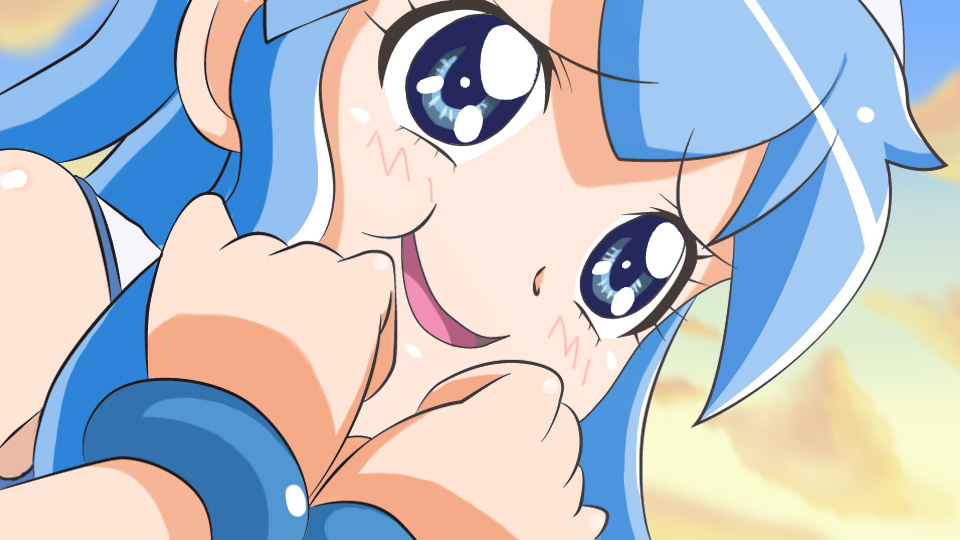1girl, blue_eyes, blue_hair, gingasansan, ikamusume, kanemoto_hisako, parody, precure