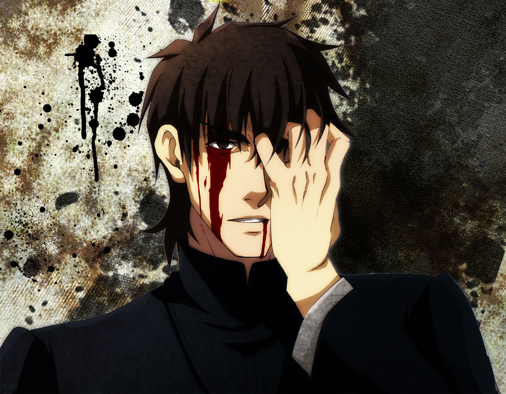blood, blood_in_mouth, blood_on_face, bloody_tears, brown_eyes, brown_hair, fate/zero, fate_(series)