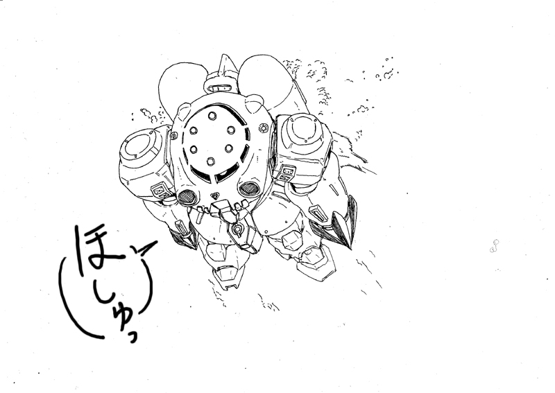 ballpoint_pen_(medium), bubble, gundam, hashibami_arata, mecha, mobile_suit_gundam, monochrome, no_humans
