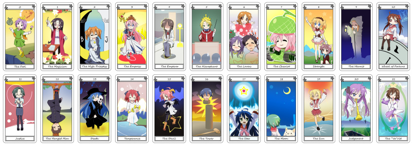 age_difference, asahina_mikuru, asahina_mikuru_(cosplay), card_(medium), cat, caterpillar_tracks, cherry_(lucky_star), clerk_nagato