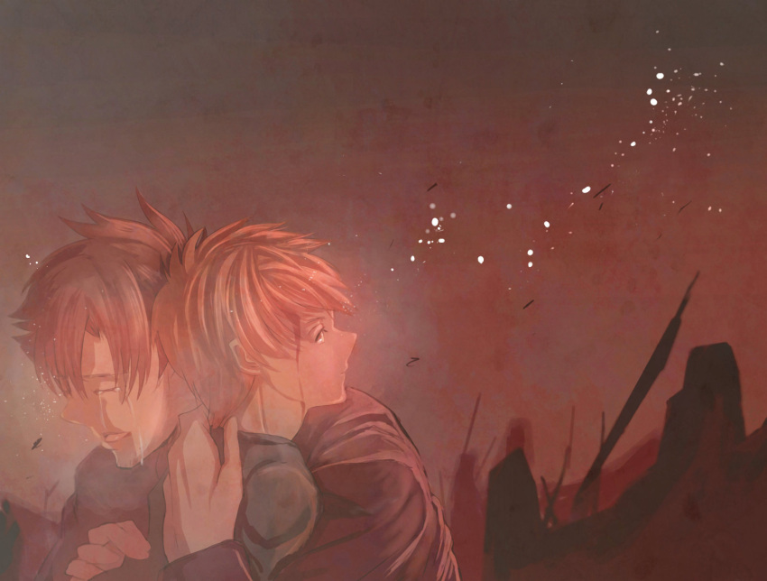benibeni, emiya_kiritsugu, emiya_shirou, fate/zero, fate_(series), father_and_son, highres, hug