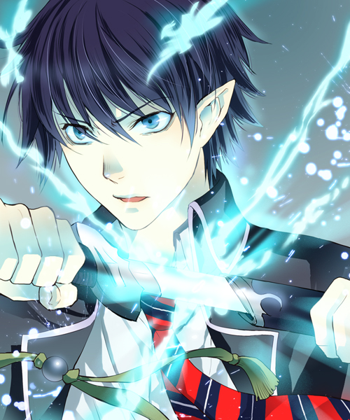ao_no_exorcist, black_hair, blue_eyes, blue_fire, fire, jonohara, male, necktie