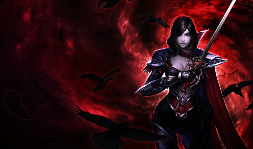 bird, black_hair, cape, crow, dark_skin, fiora_(league_of_legends), fiora_laurent, league_of_legends